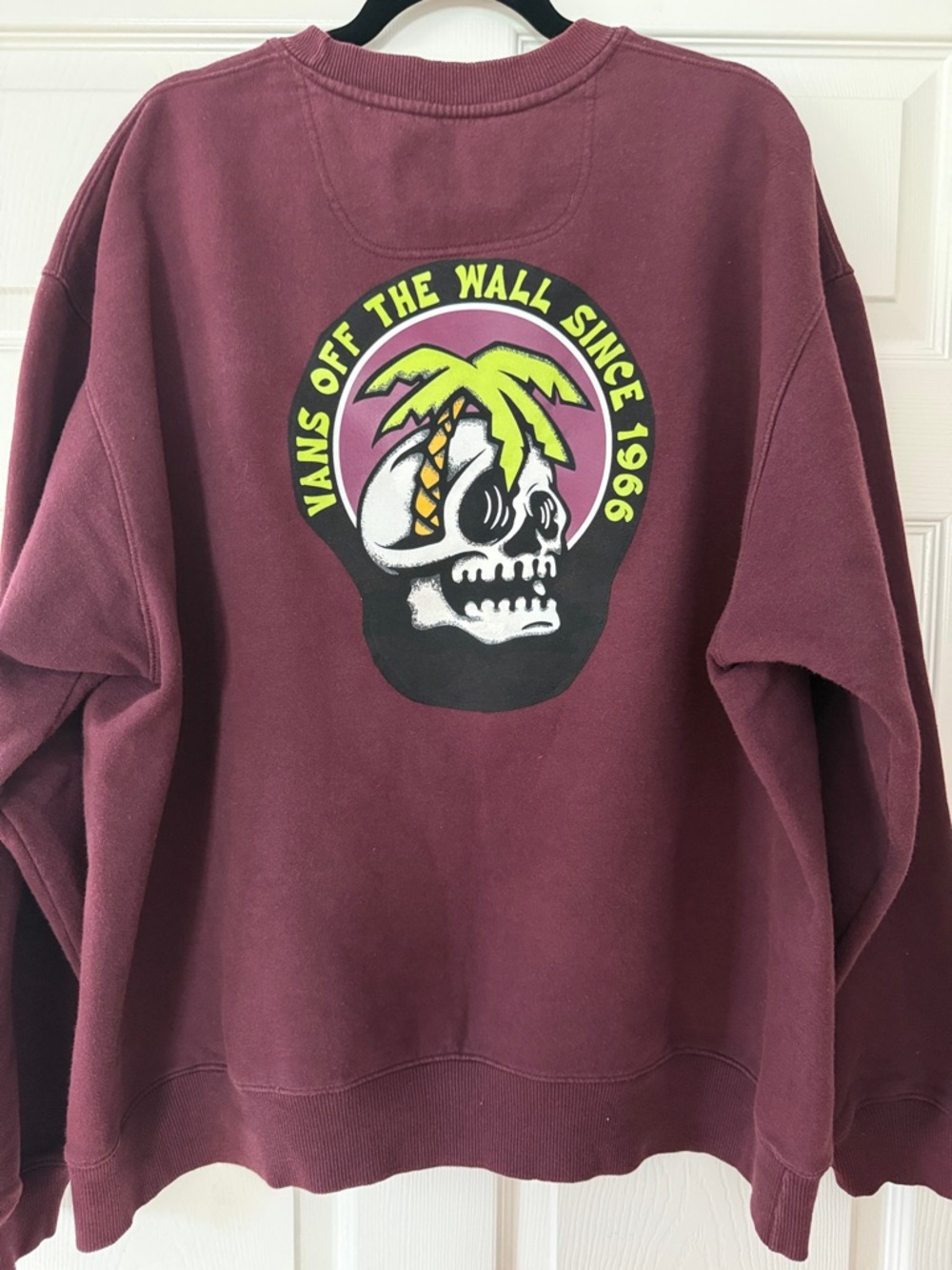 Champion Maroon Crewneck with Neon VANS Skull Back Graphic